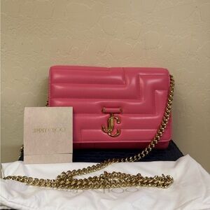 Jimmy Choo Vibrant Pink Crossbody with Gold Accents